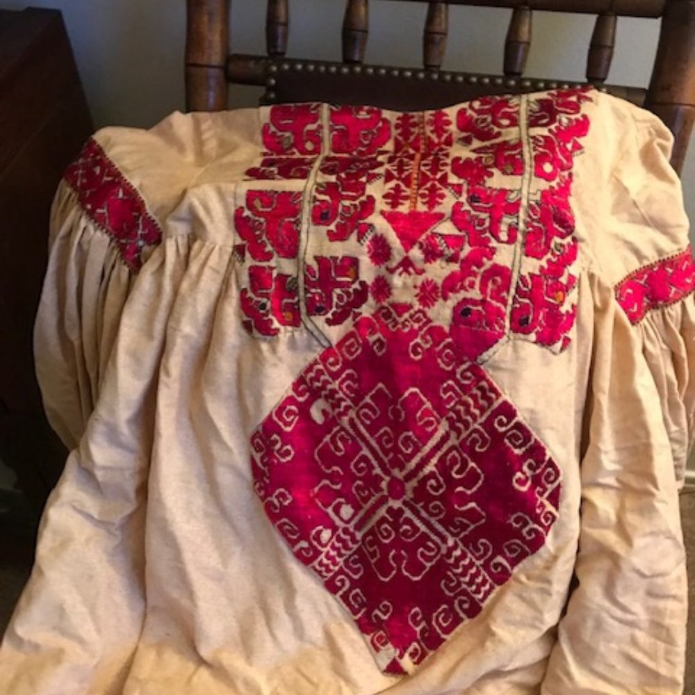 Boho Vintage Raw Silk Embroidered Dress